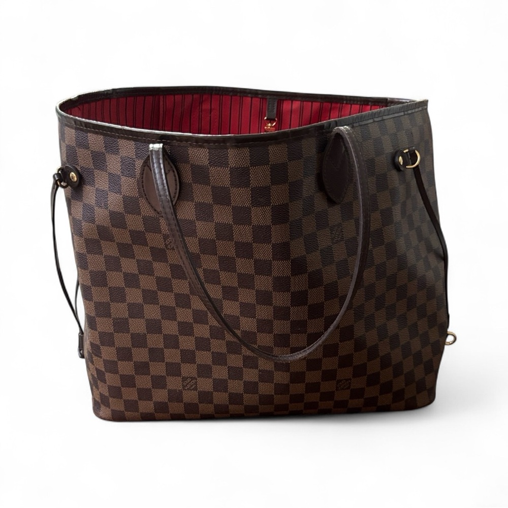 Louis Vuitton Brown Checkered Tote with Red Interior